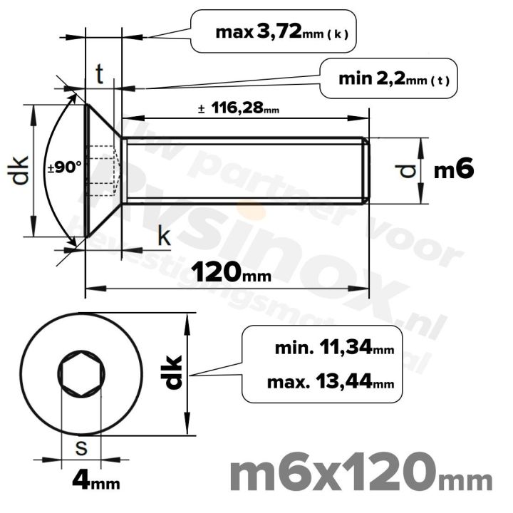 ISO 10642 RVS A2 M6x120mm | Rvsinox.nl