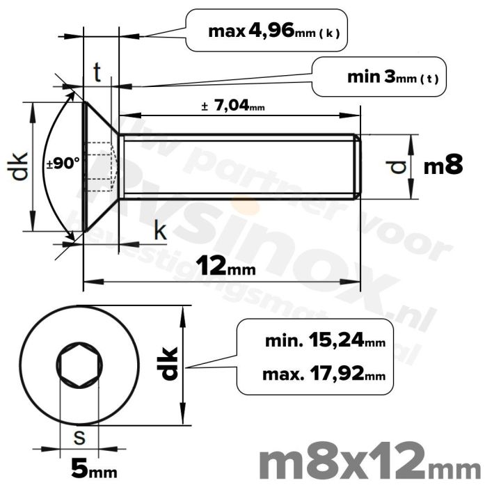 ISO 10642 RVS A2 M8x12mm | Rvsinox.nl