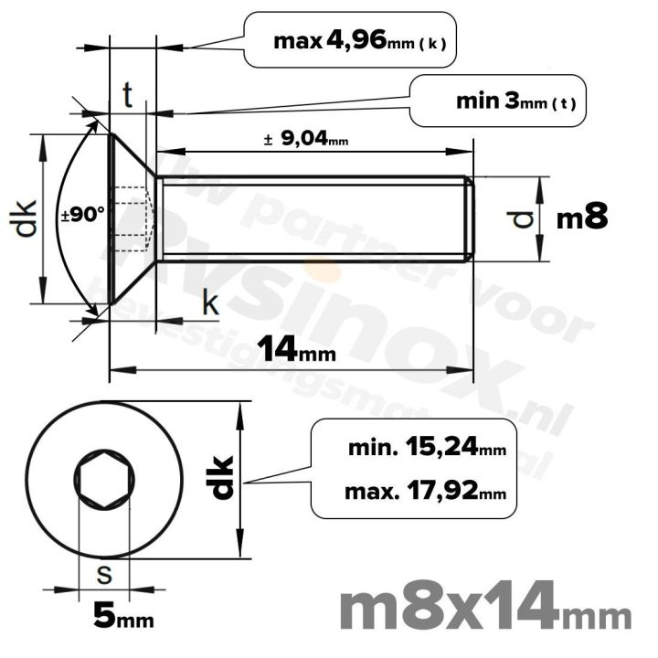 ISO 10642 RVS A2 M8x14mm | Rvsinox.nl