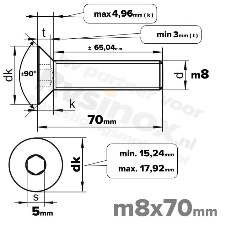 ISO 10642 RVS A2 M8x70mm | Rvsinox.nl