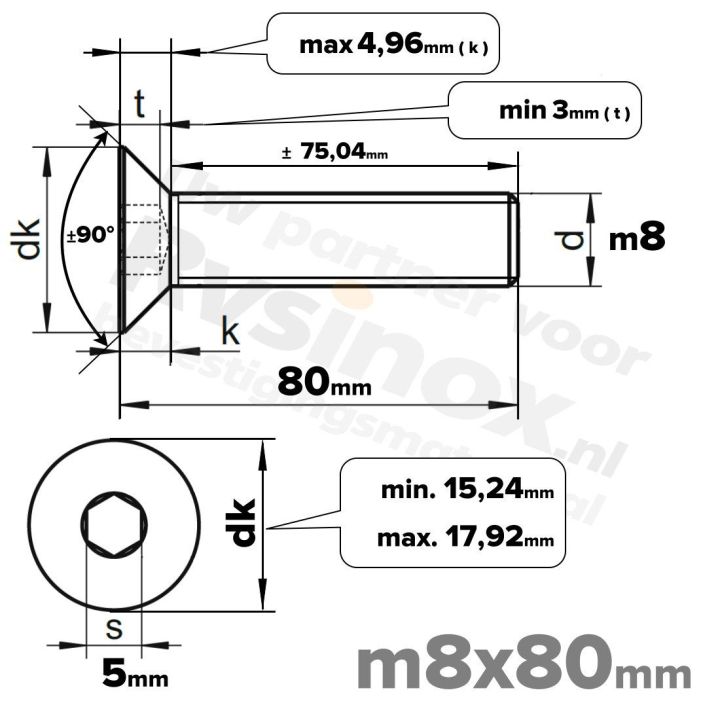 ISO 10642 RVS A2 M8x80mm | Rvsinox.nl
