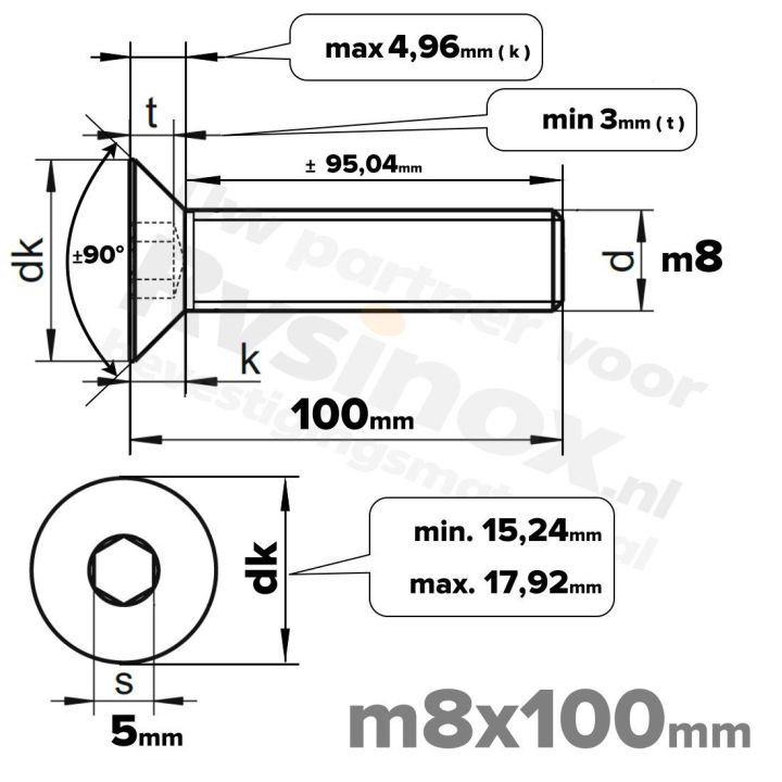 ISO 10642 RVS A2 M8x100mm | Rvsinox.nl
