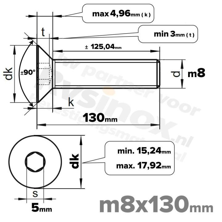 ISO 10642 RVS A2 M8x130mm | Rvsinox.nl