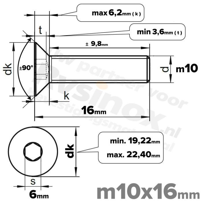 ISO 10642 RVS A2 M10x16mm | Rvsinox.nl