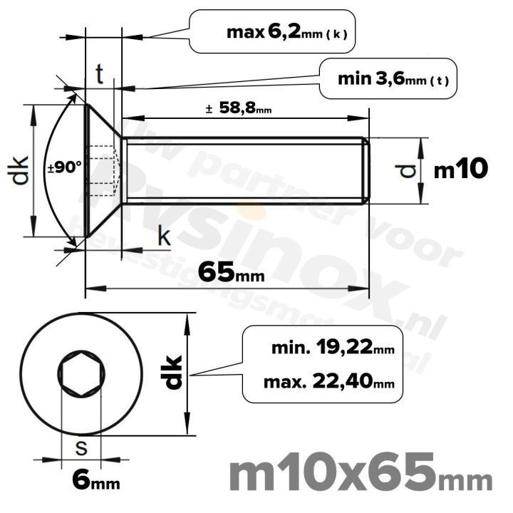 ISO 10642 RVS A2 M10x65mm | Rvsinox.nl