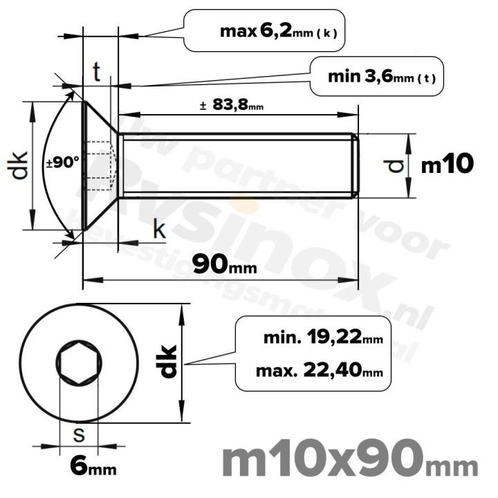 ISO 10642 RVS A2 M10x90mm | Rvsinox.nl