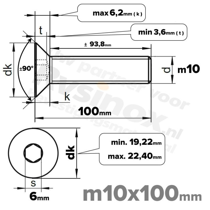 ISO 10642 RVS A2 M10x100mm | Rvsinox.nl