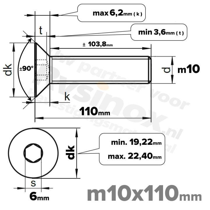 ISO 10642 RVS A2 M10x110mm | Rvsinox.nl