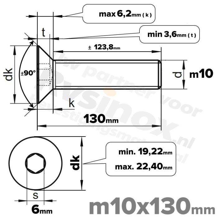 ISO 10642 RVS A2 M10x130mm | Rvsinox.nl