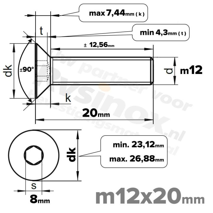ISO 10642 RVS A2 M12x20mm | Rvsinox.nl