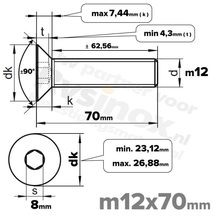 ISO 10642 RVS A2 M12x70mm | Rvsinox.nl