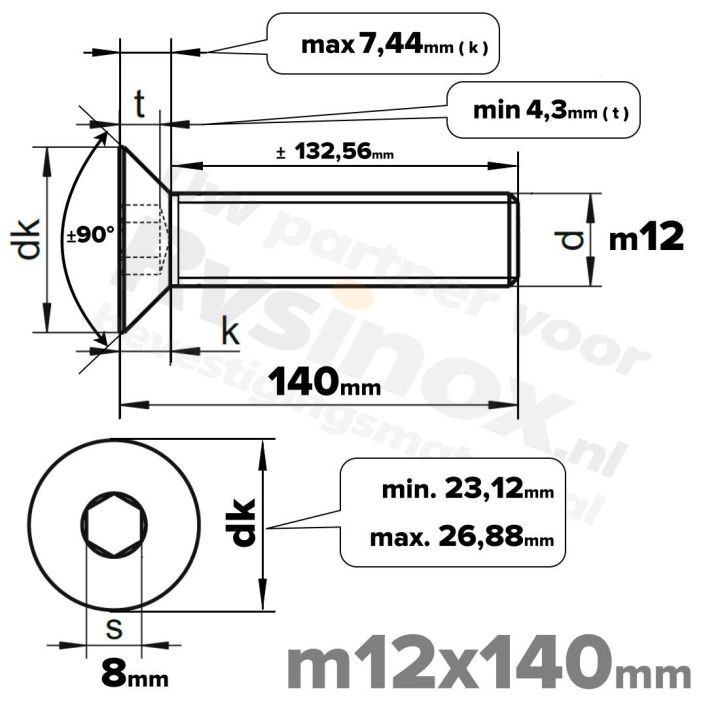 ISO 10642 RVS A2 M12x140mm | Rvsinox.nl
