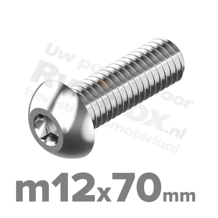 ISO 7380-1 RVS A2 M12x70mm