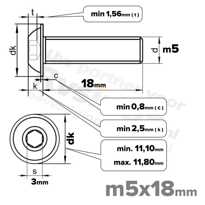 RVS laagbolkopflensschroef M5x18mm ISO 7380-2 A2 | Rvsinox.nl