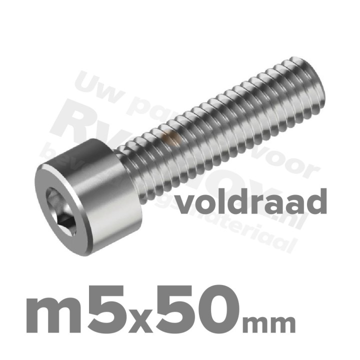 Inbusbout M5x50/50 DIN 912 / ISO 4762 - RVS A2 (Inox)