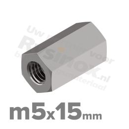 Zeskant koppelmoer M5 DIN 6334 RVS A2 | rvsinox.nl