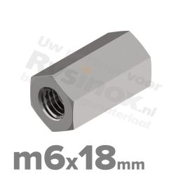 Zeskant koppelmoer M6 DIN 6334 RVS A2 | rvsinox.nl