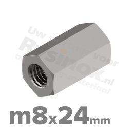 Zeskant koppelmoer M8 DIN 6334 RVS A2 | rvsinox.nl