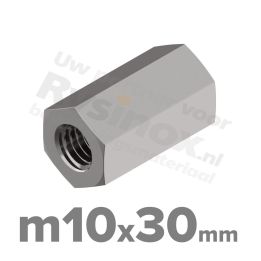 Zeskant koppelmoer M10 DIN 6334 RVS A2 | rvsinox.nl