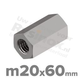 Zeskant koppelmoer M20 DIN 6334 RVS A2 | rvsinox.nl
