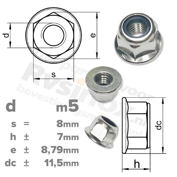 Zeskantflensmoer zelfborgend M5 DIN 6926 RVS A2 | rvsinox.nl