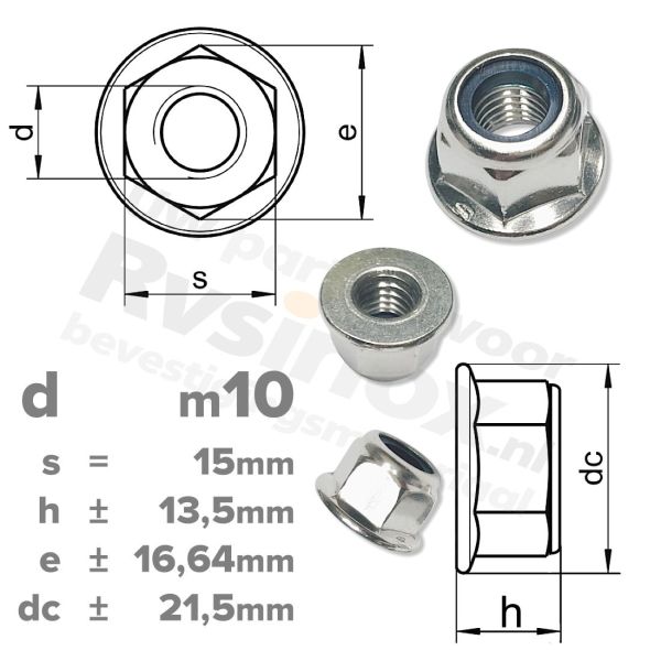 Zeskantflensmoer zelfborgend M10 DIN 6926 RVS A2 | rvsinox.nl