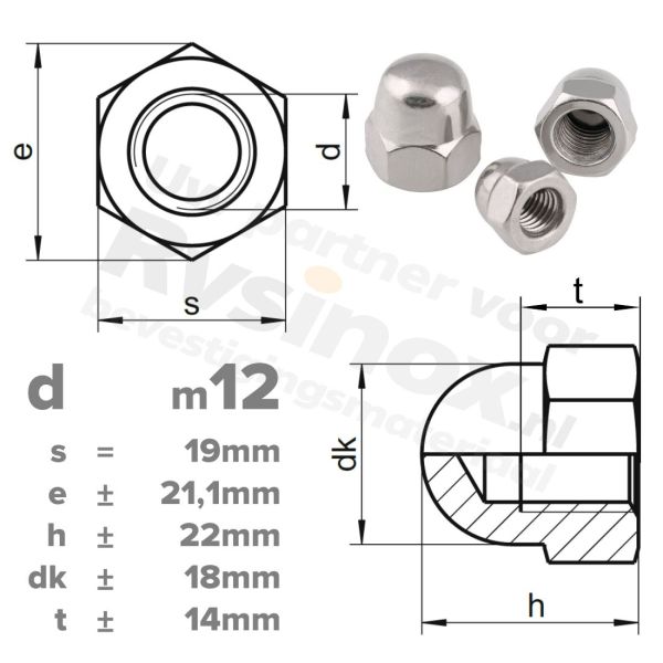 Dopmoer M12 DIN 1587 RVS A2 | rvsinox.nl