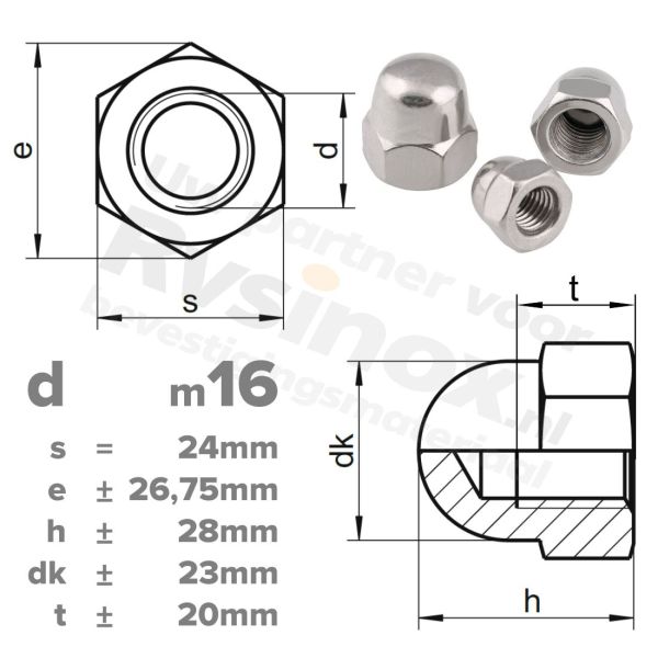 Dopmoer M16 DIN 1587 RVS A2 | rvsinox.nl