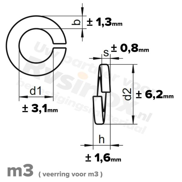 Veerring M3 DIN 127B RVS A1 | rvsinox.nl