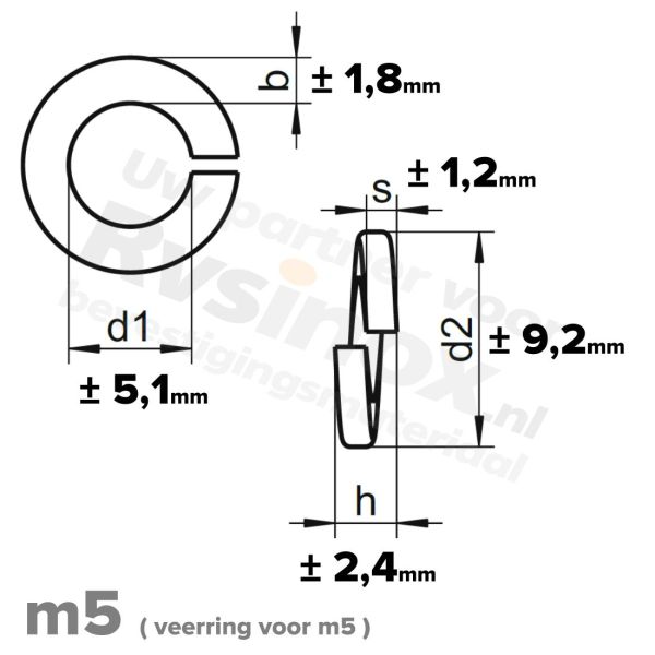 Veerring M5 DIN 127B RVS A1 | rvsinox.nl