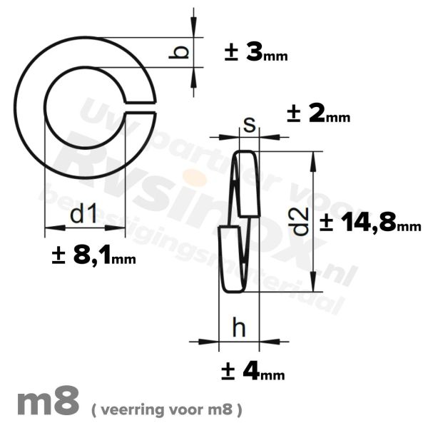 Veerring M8 DIN 127B RVS A1 | rvsinox.nl