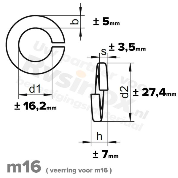 Veerring M16 DIN 127B RVS A1 | rvsinox.nl