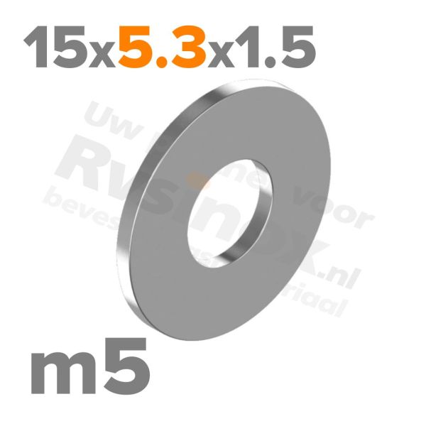 Carrosseriering M5 met buitendiameter 15mm |  RVS A2 | rvsinox.nl