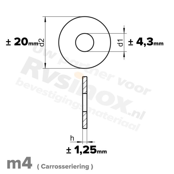 Carrosseriering M4 met buitendiameter 20mm |  RVS A2 | rvsinox.nl