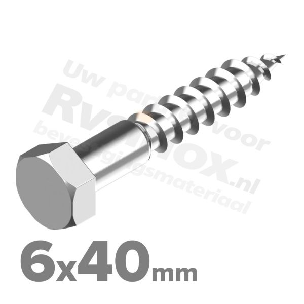Houtdraadbout 6x40mm DIN 571 A2 ( RVS )