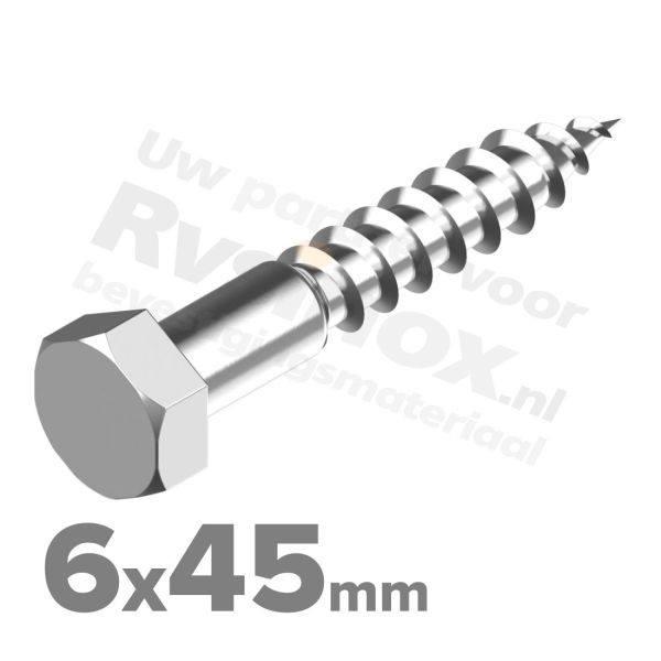 Houtdraadbout 6x45mm DIN 571 A2 ( RVS )