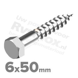 Houtdraadbout 6x50mm DIN 571 A2 ( RVS )