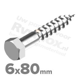 Houtdraadbout 6x80mm DIN 571 A2 ( RVS )