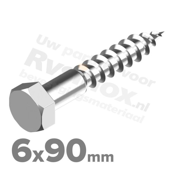 Houtdraadbout 6x90mm DIN 571 A2 ( RVS )