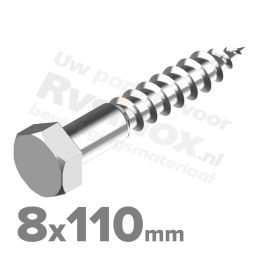 Houtdraadbout 8x110mm DIN 571 A2 ( RVS )
