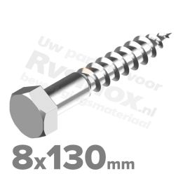 Houtdraadbout 8x130mm DIN 571 A2 ( RVS )