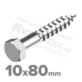 Houtdraadbout 10x80mm DIN 571 A2 ( RVS )