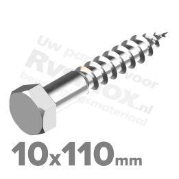 Houtdraadbout 10x110mm DIN 571 A2 ( RVS )