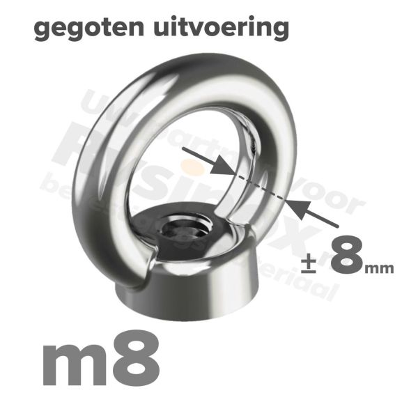 Oogmoer M8 art. 582 RVS A2 | rvsinox.nl