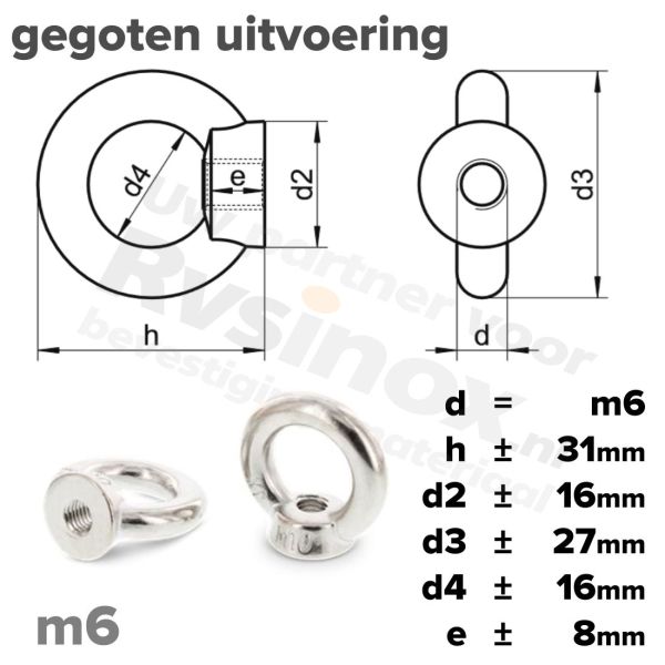 Oogmoer M6 art. 582 RVS A2 | rvsinox.nl