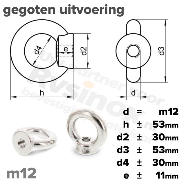 Oogmoer M12 art. 582 RVS A2 | rvsinox.nl