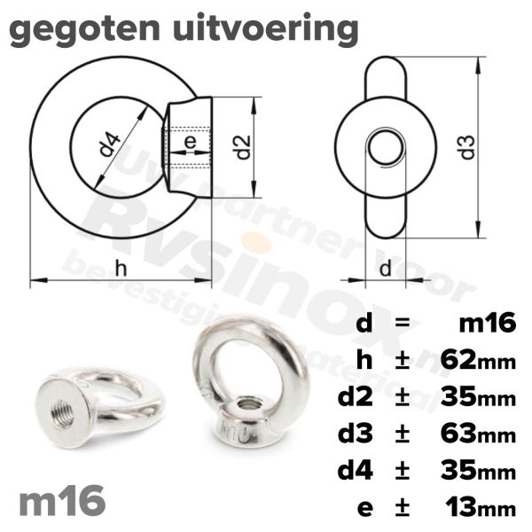 Oogmoer M16 art. 582 RVS A2 | rvsinox.nl