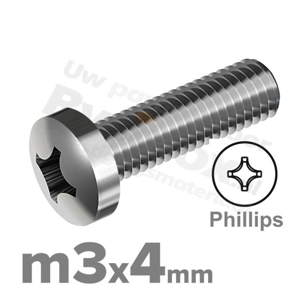 RVS bolcilinderschroef M3x4mm DIN 7985-H A2 | Rvsinox.nl