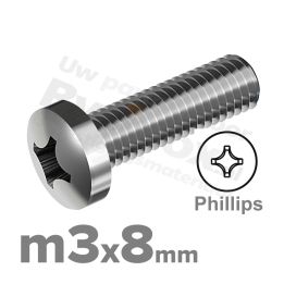 RVS bolcilinderschroef M3x8mm DIN 7985-H A2 | Rvsinox.nl