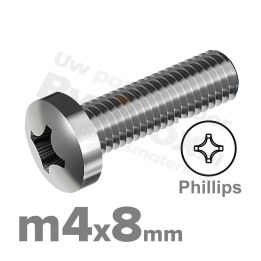 RVS bolcilinderschroef M4x8mm DIN 7985-H A2 | Rvsinox.nl
